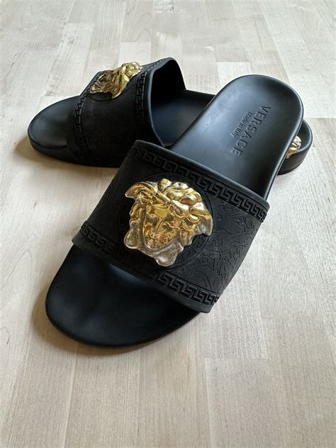 versace metallic medusa slides|Versace baroque medusa slide.